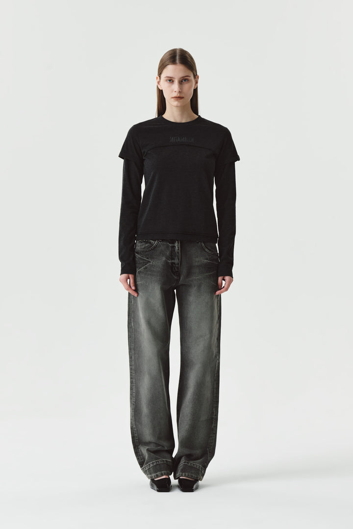 Matinkim Double Hem Washed Denim Pants IN Grey