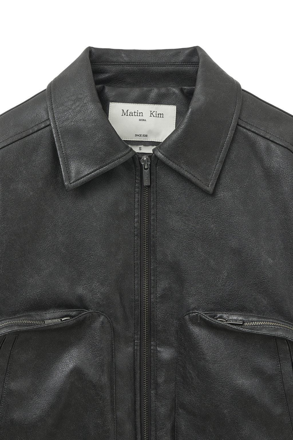 [matinkim] FAUX LEATHER OUT POCKET JUMPER IN CHARCOAL