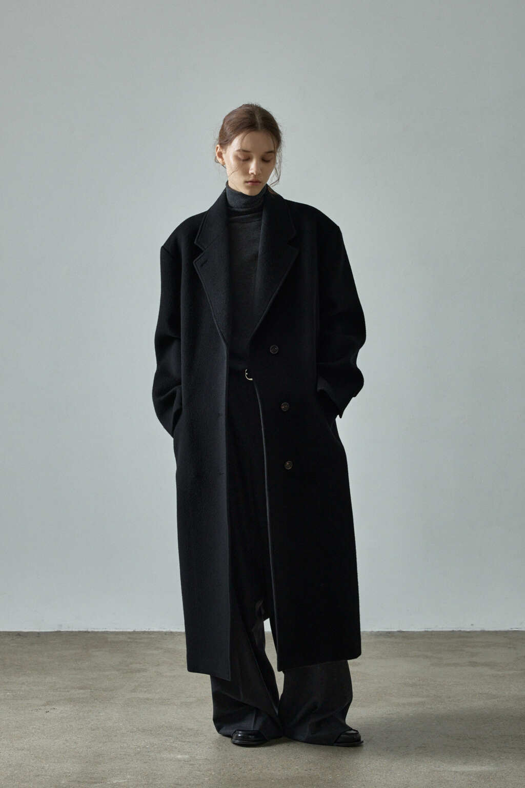 Facade Pattern Cashmere Single Coat black