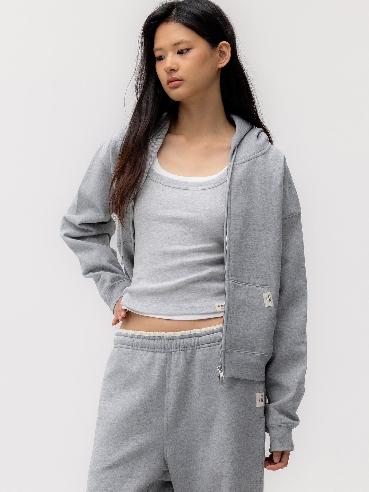 GLOWNY G Standard Zip-Up Hoodie (Melange Gray)