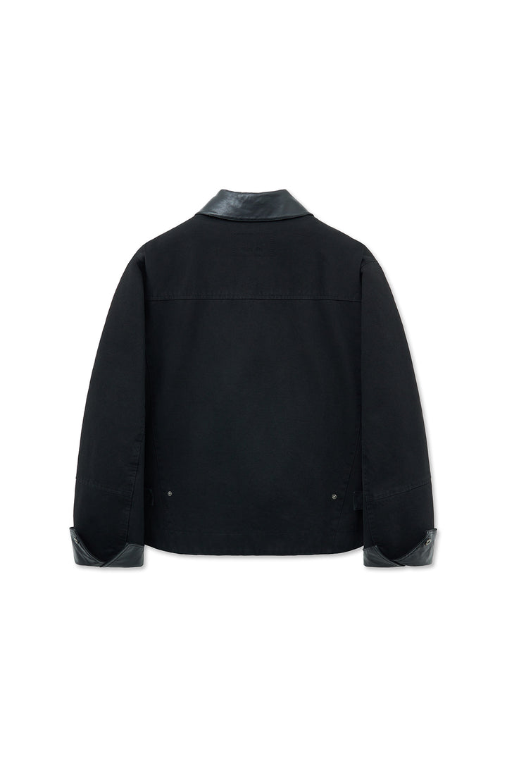 Matinkim Leather Collar Point Work Jacket For Men IN Black