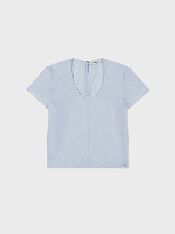 Low Classic U-Neck Logo Blouse Light Blue