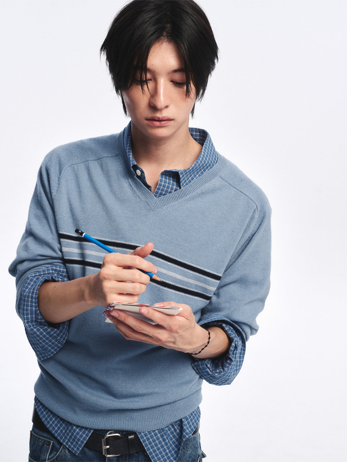 Low Classic Wool Blend Line Sweater Dusty Blue - Low Classic