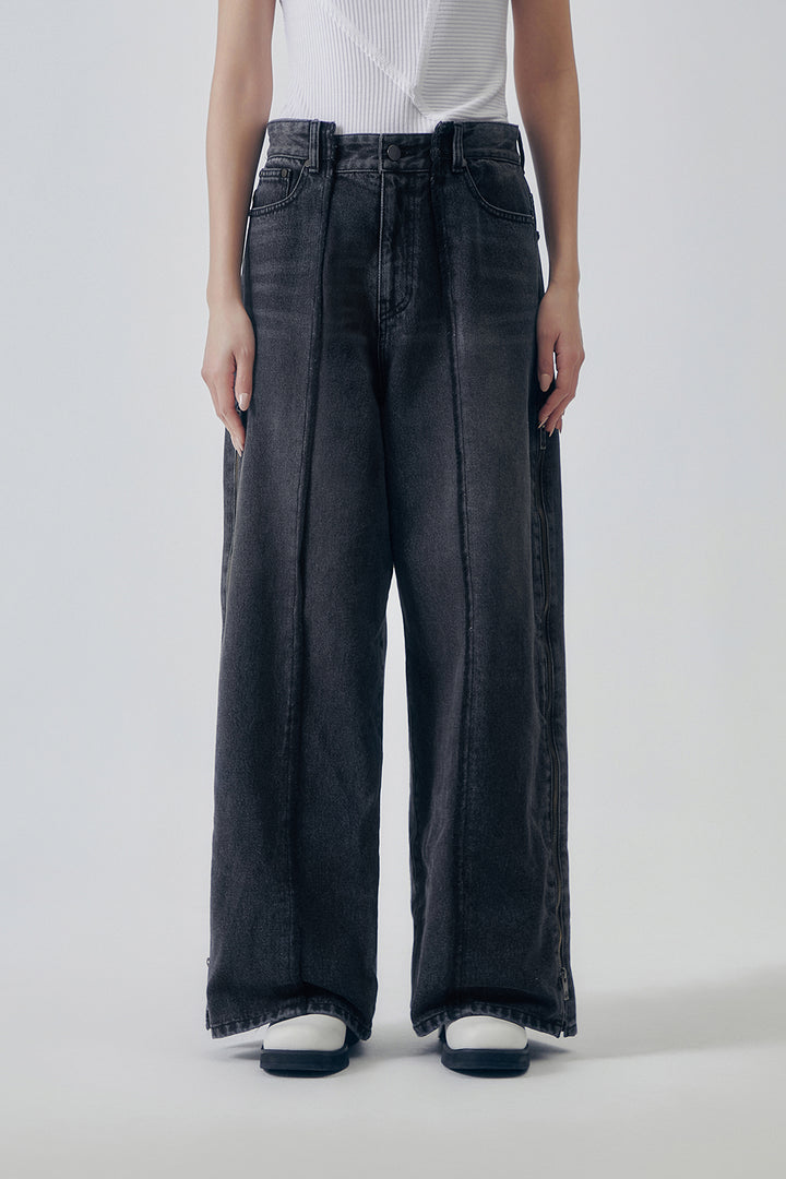 Treemingbird Utility Zipper Denim Pants Gray