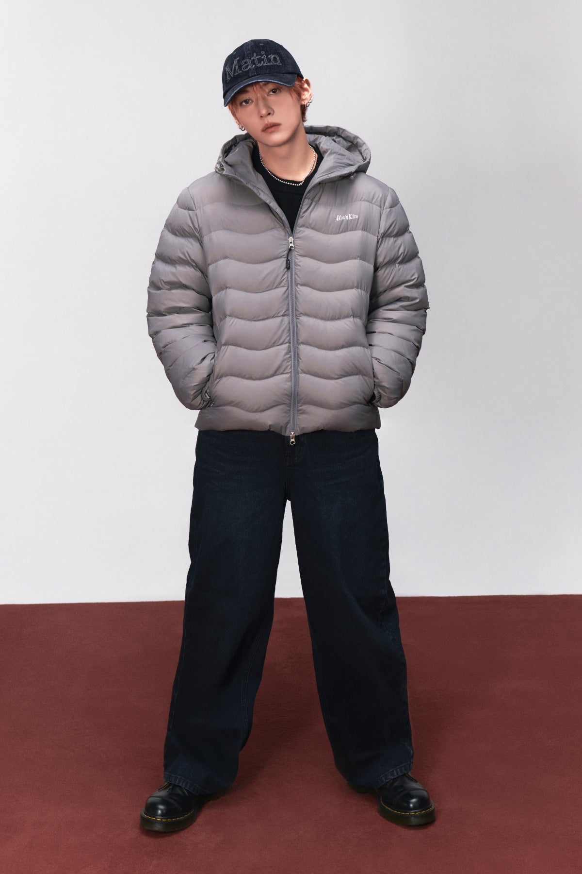 Matinkim Flowing Quilted Hoody Down Jumper IN Light Grey