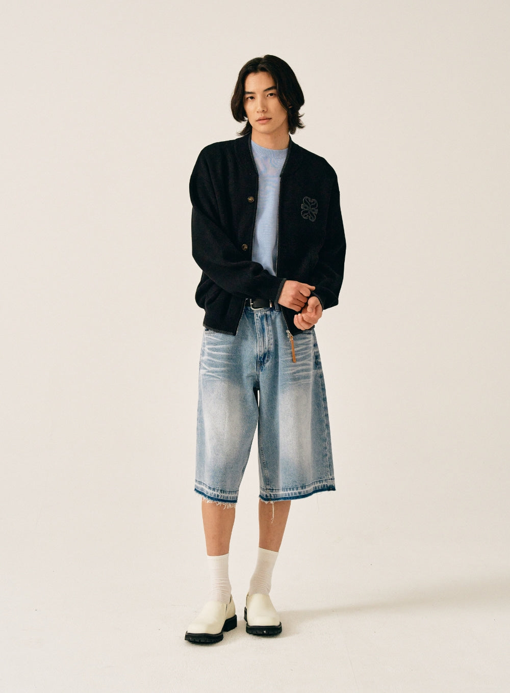 [satur] Teo Varsity Zip-Up Knit Cardigan - Classic Black