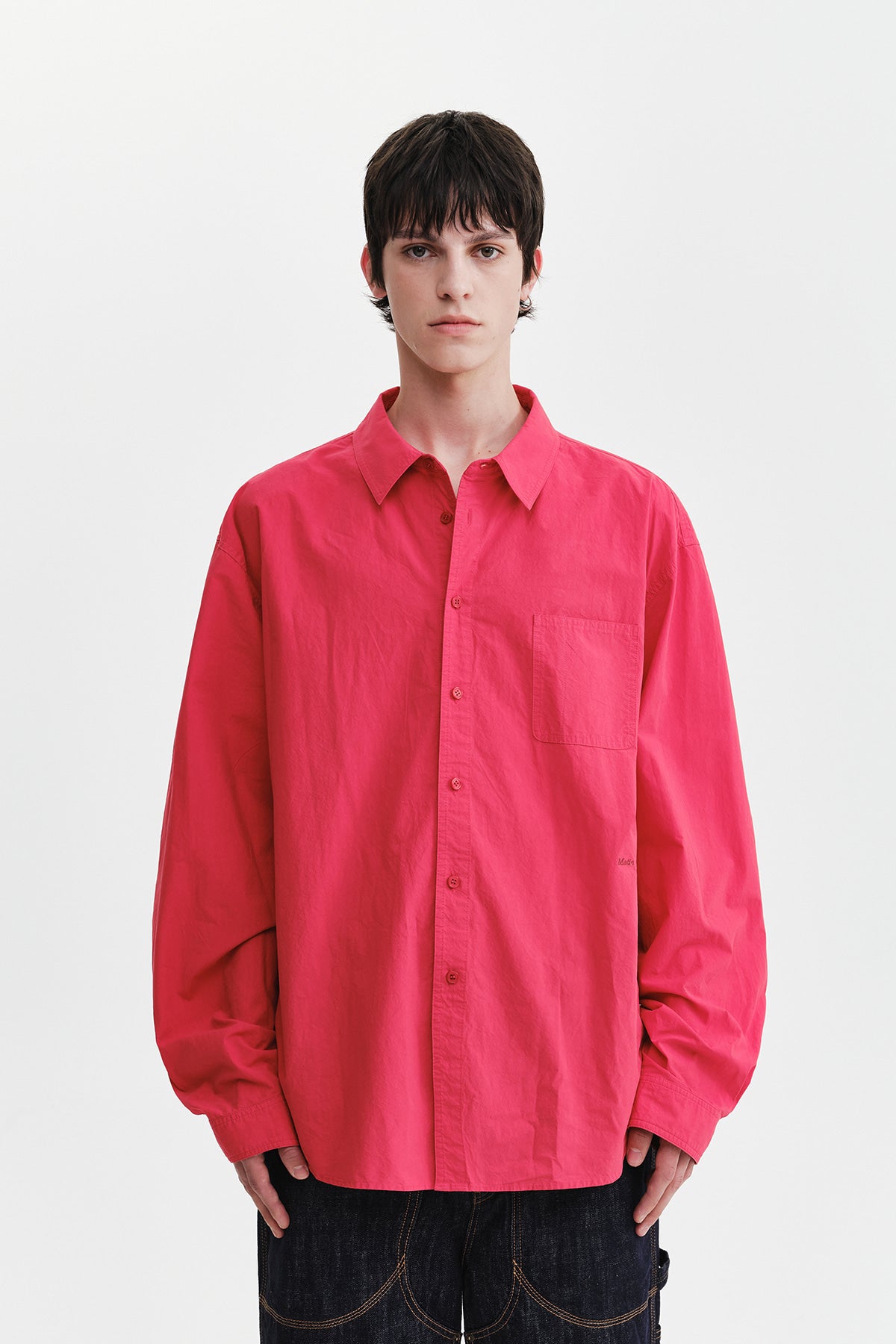 Matinkim Washed Cotton Pocket Shirt For Men IN Red