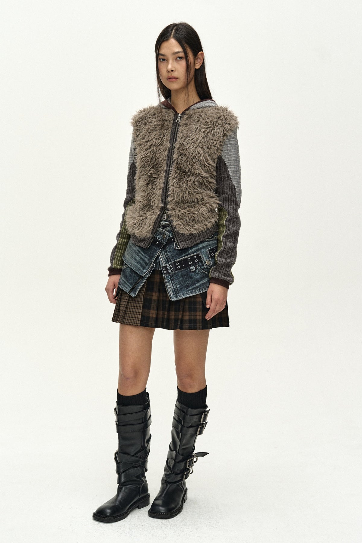 Andersson Bell Fur Color-Blocked Hooded Zip-UP