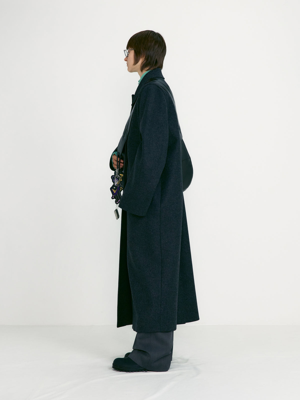 Low Classic Single-Buttoned Balmacaan Coat Melange Dark Grey