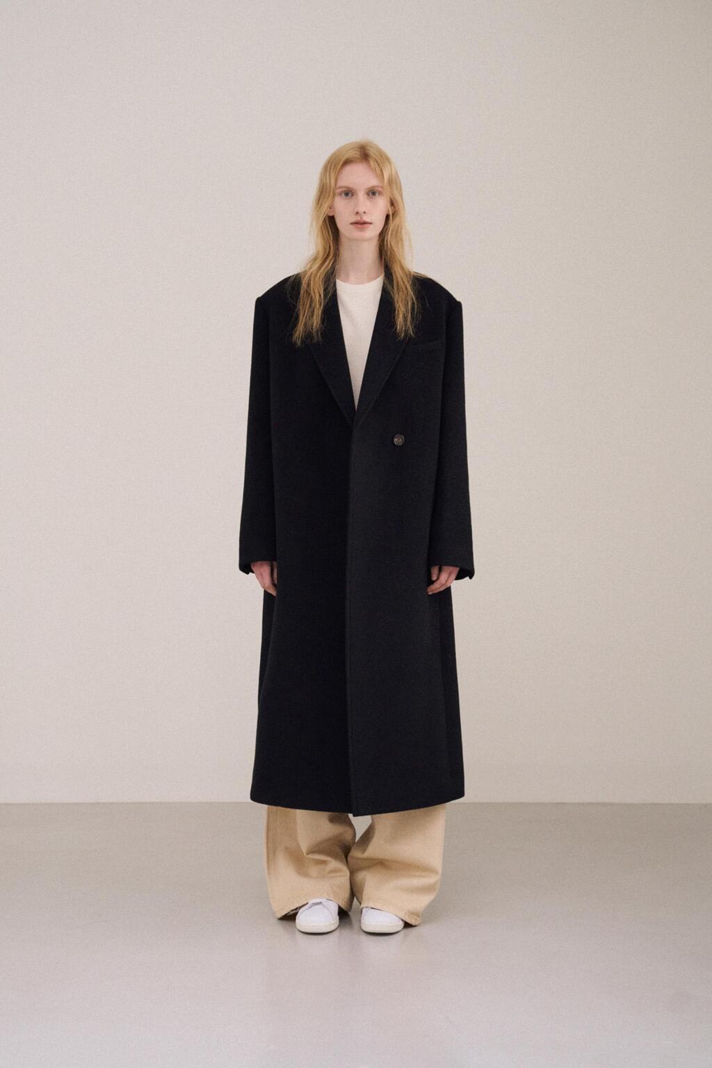 Facade Pattern Cashmere Belted Coat black