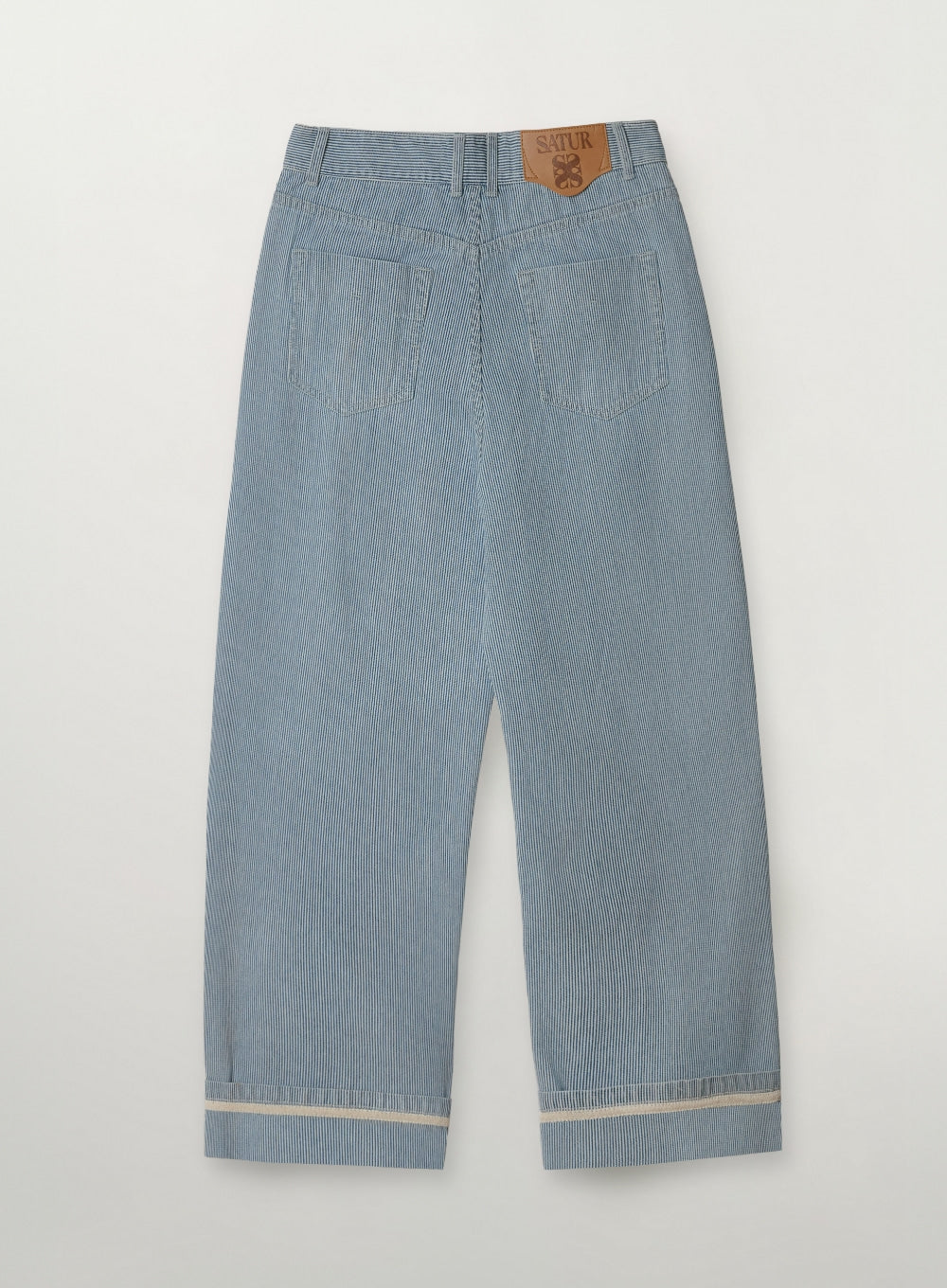 Satur Stripe Denim Roll Up Pants - Light Blue