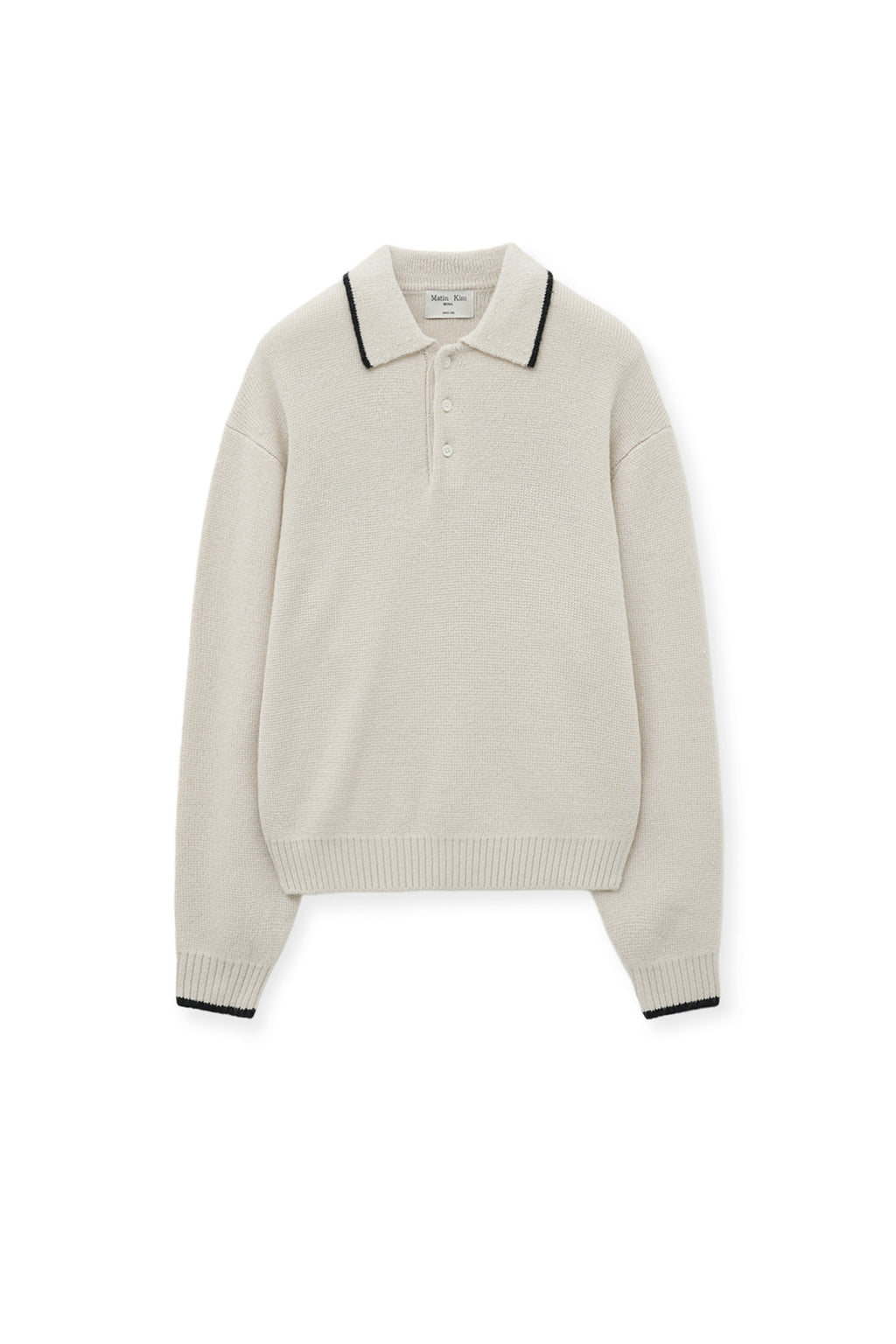 [matinkim] BACK LOGO COLLAR KNIT TOP FOR MEN IN IVORY