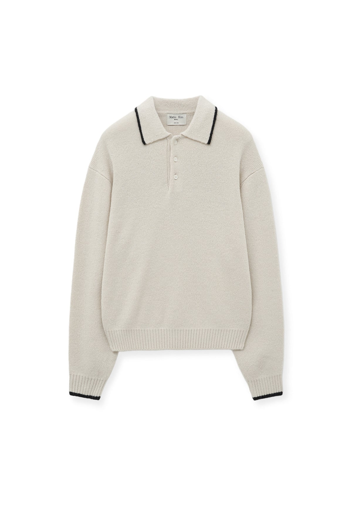 [matinkim] BACK LOGO COLLAR KNIT TOP FOR MEN IN IVORY