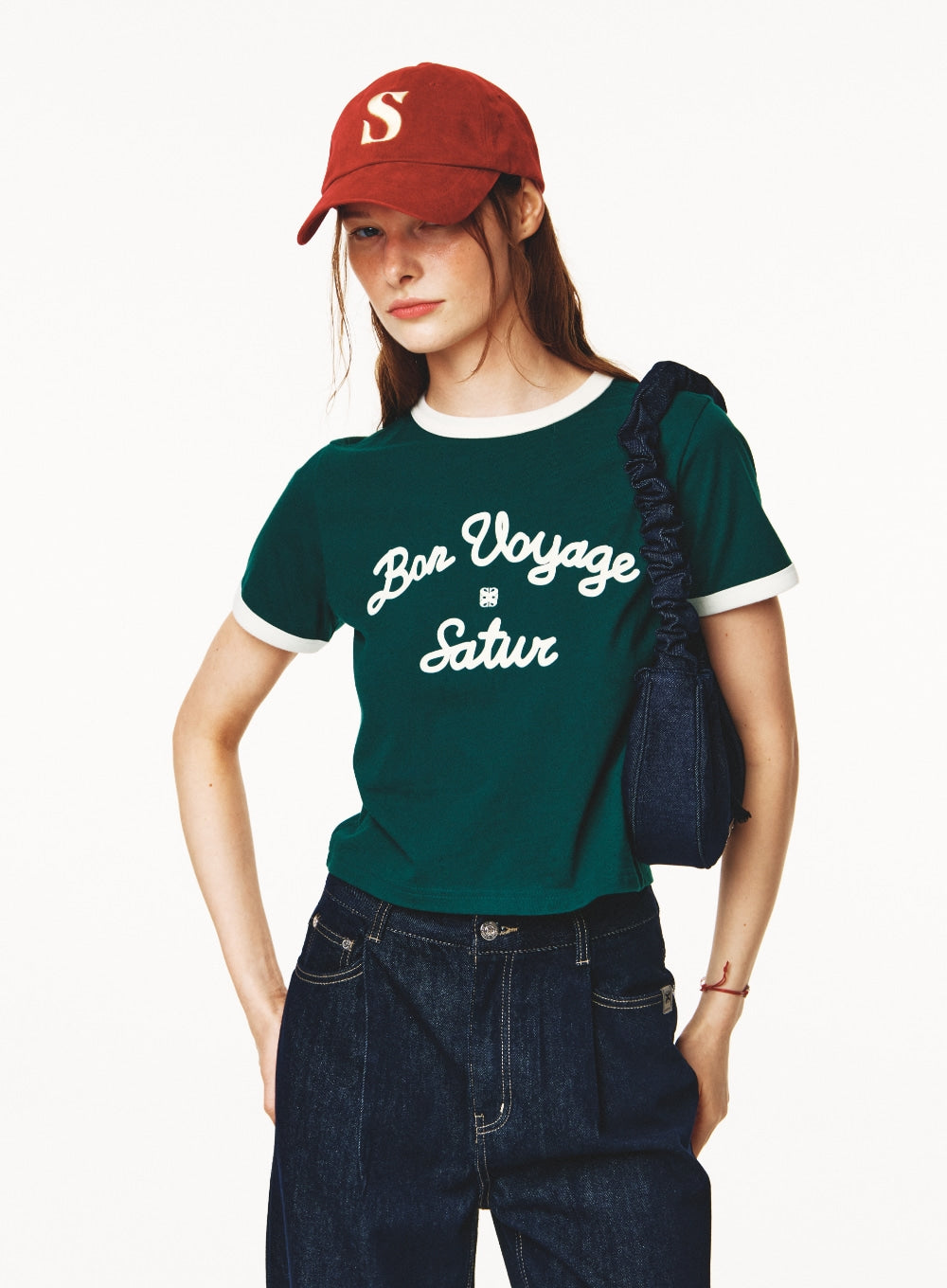 [satur] (W) Bon Voyage Ringer T-Shirt - Deep Green