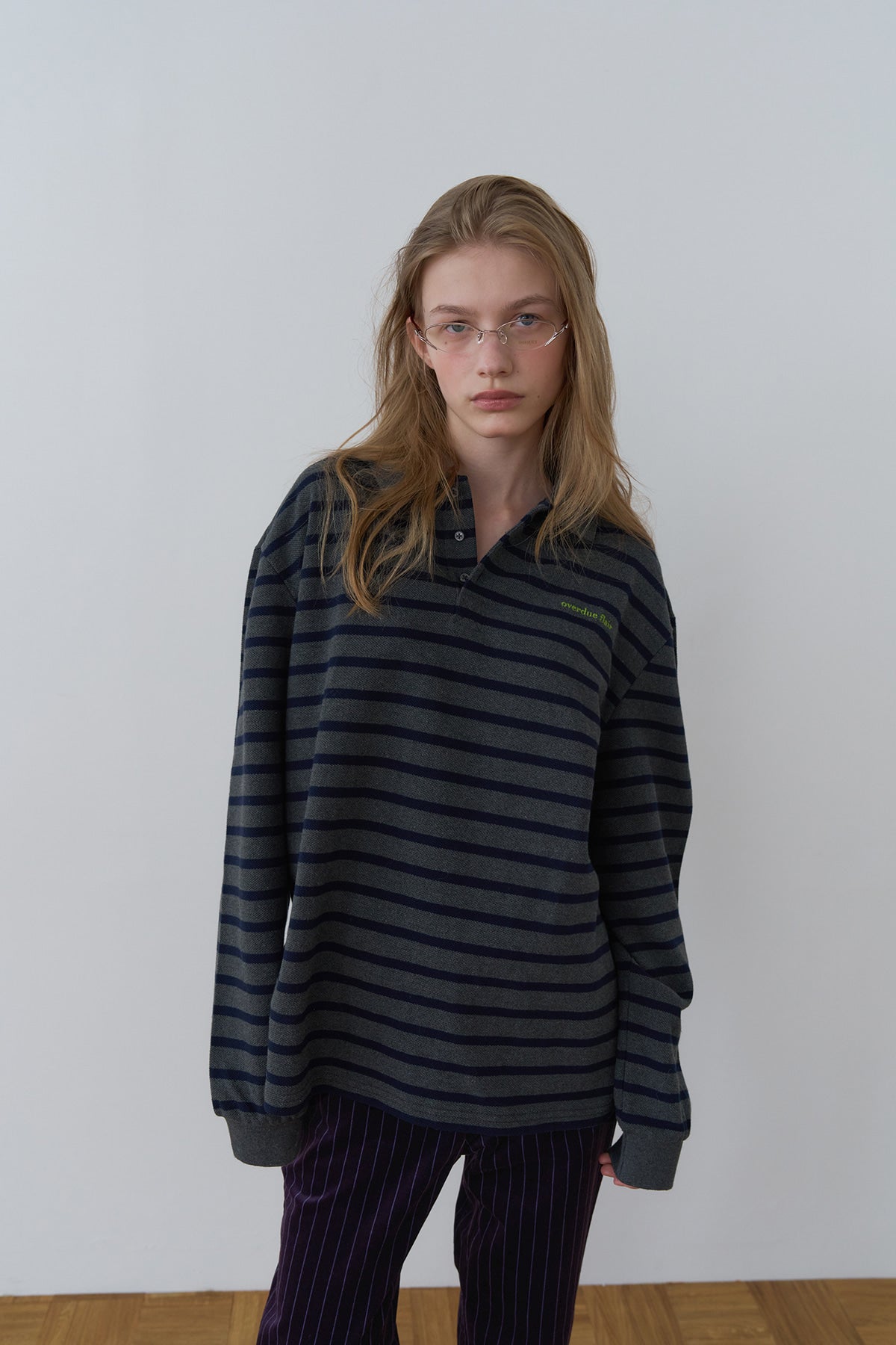 Overdueflair Vintage Pique T-Shirt Charcoal Navy