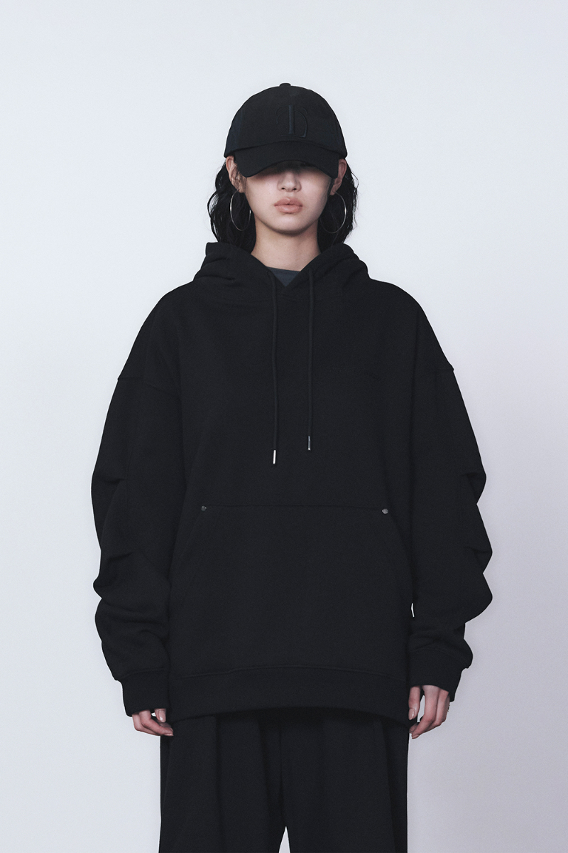 Treemingbird Renewal) Rivet Sweat Set-up Hoodie Black