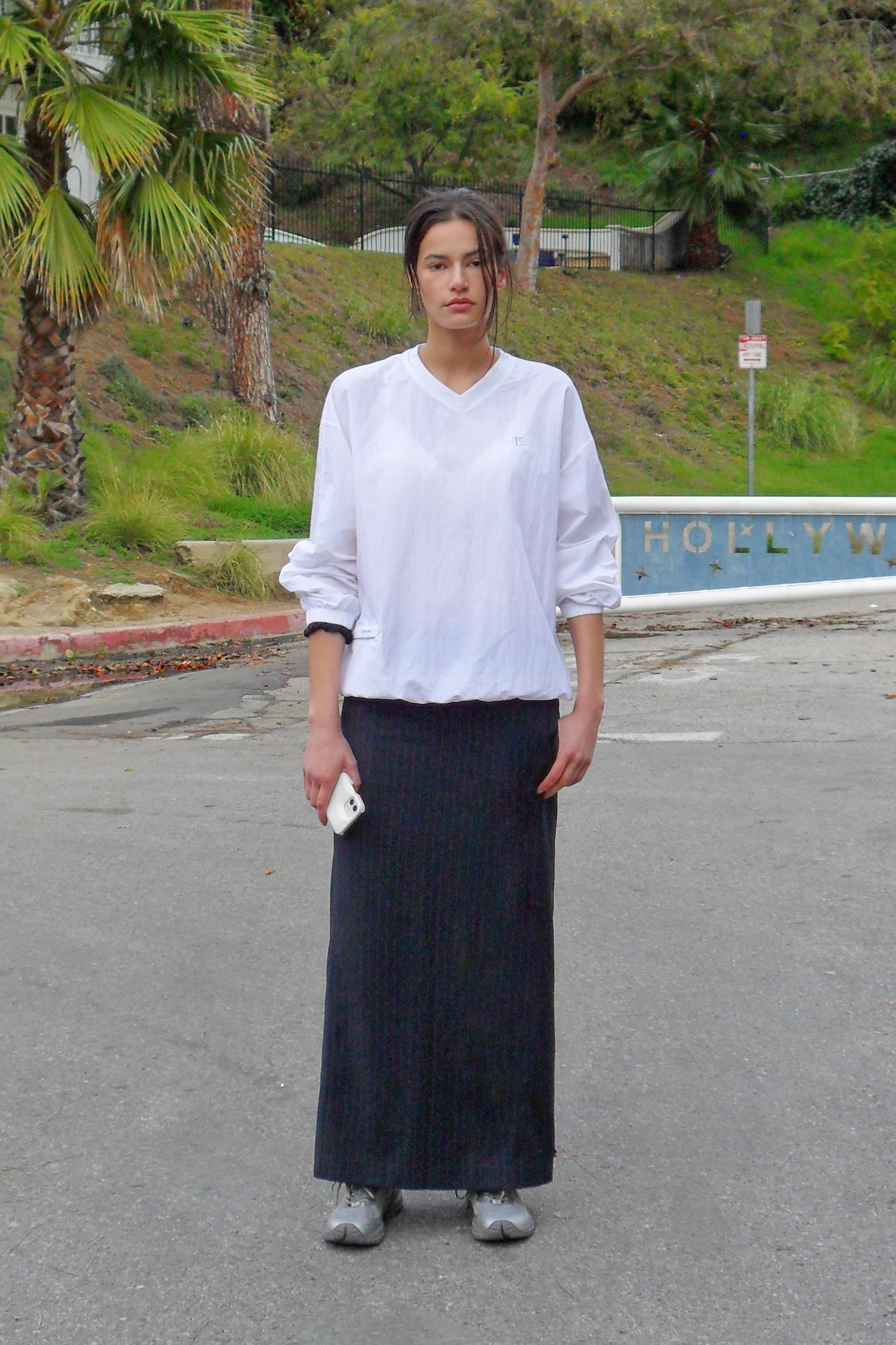 Low Classic Relaxed Slit Long Skirt Navy Stripe