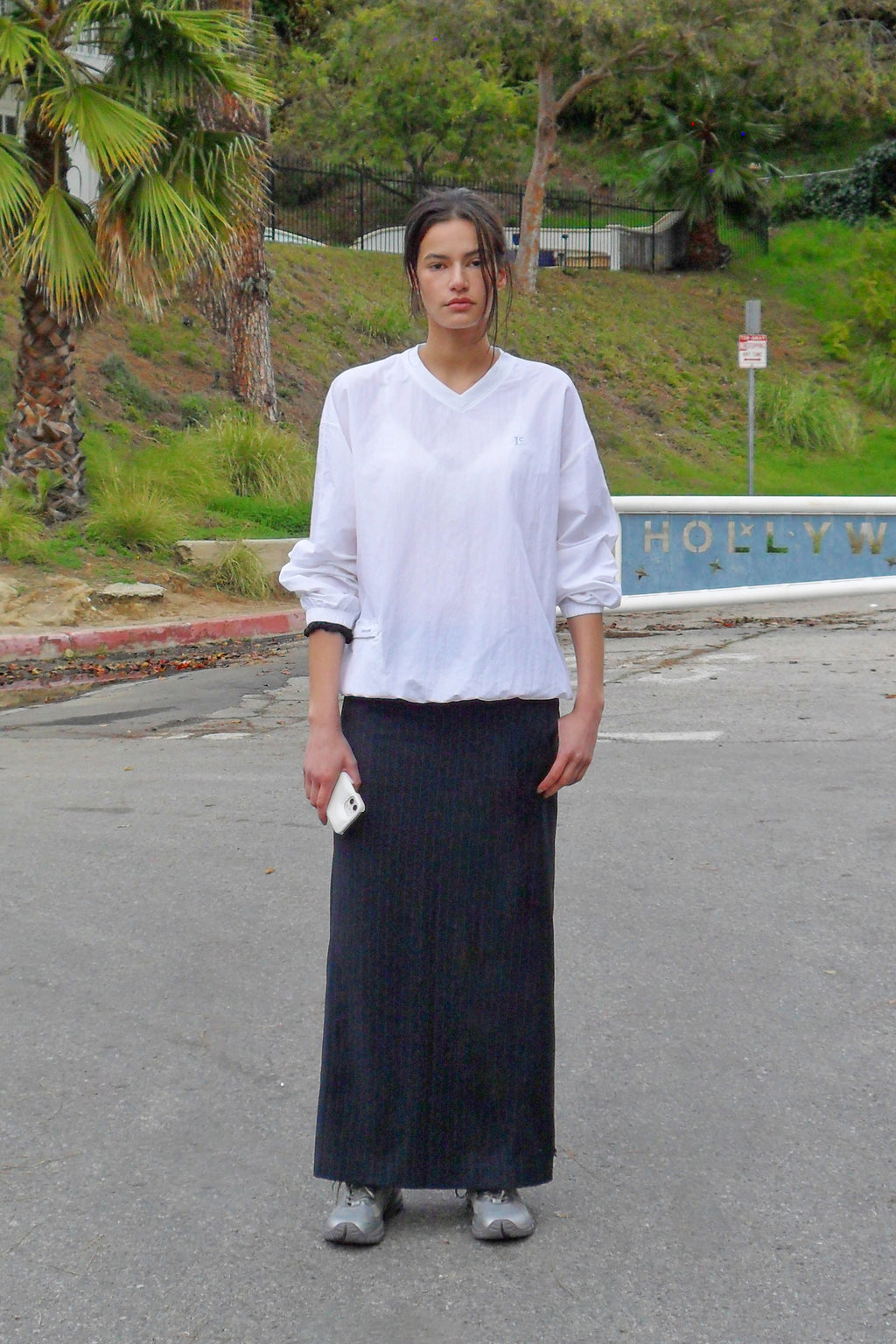 Low Classic Relaxed Slit Long Skirt Navy Stripe
