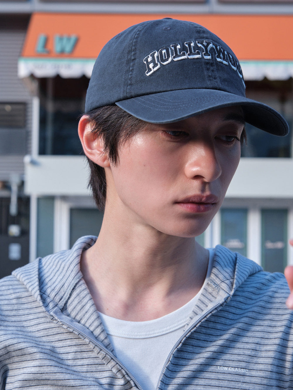 Low Classic Lc Striped Zip-Up Hoodie Melange Grey