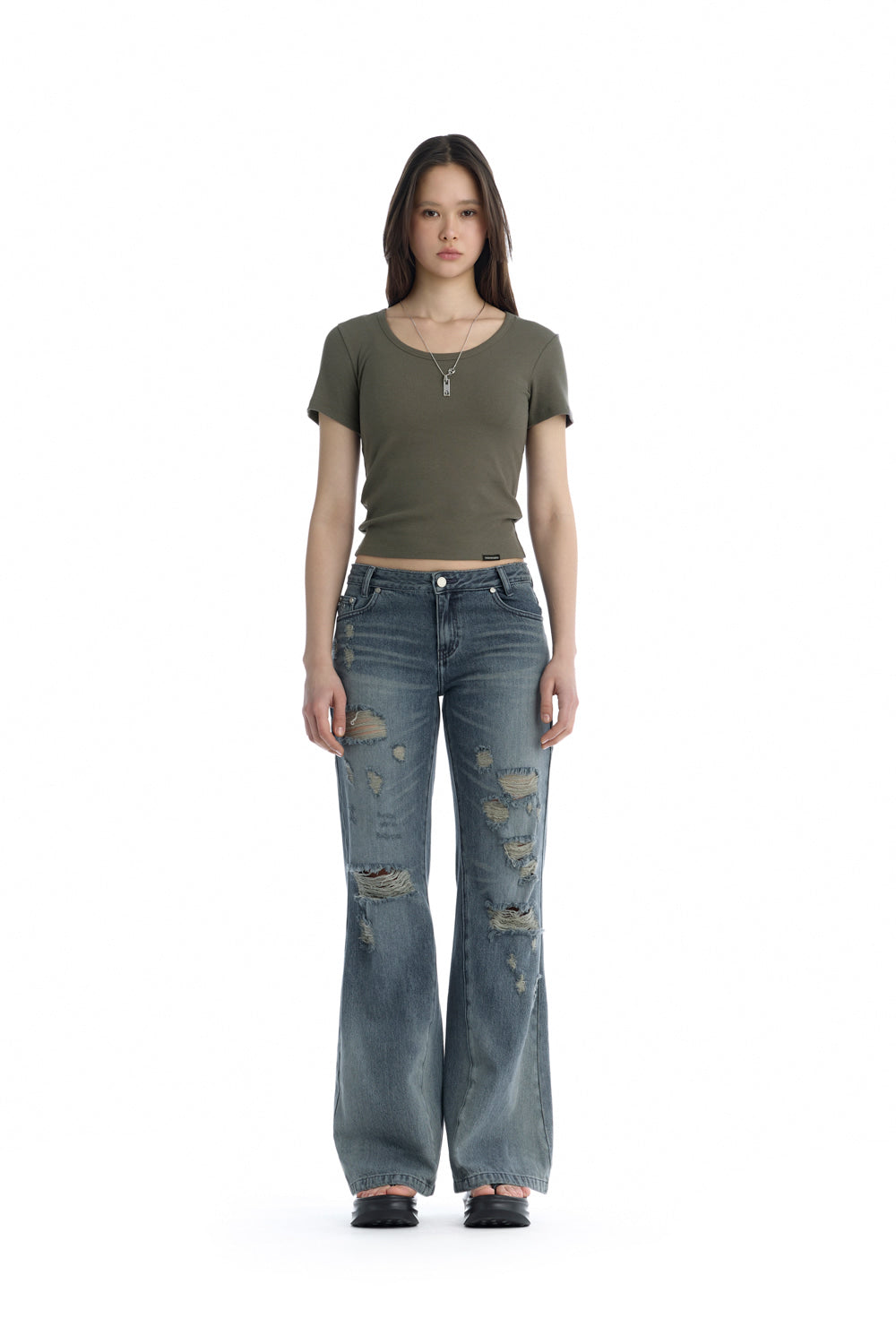 Treemingbird Essential U-Neck Ribbed T-Shirt Charcoal