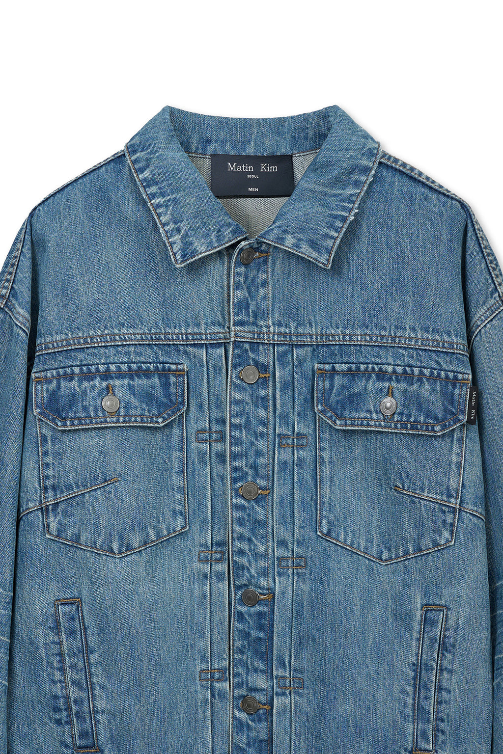 Matinkim Vintage Washed Denim Trucker For Men IN Blue