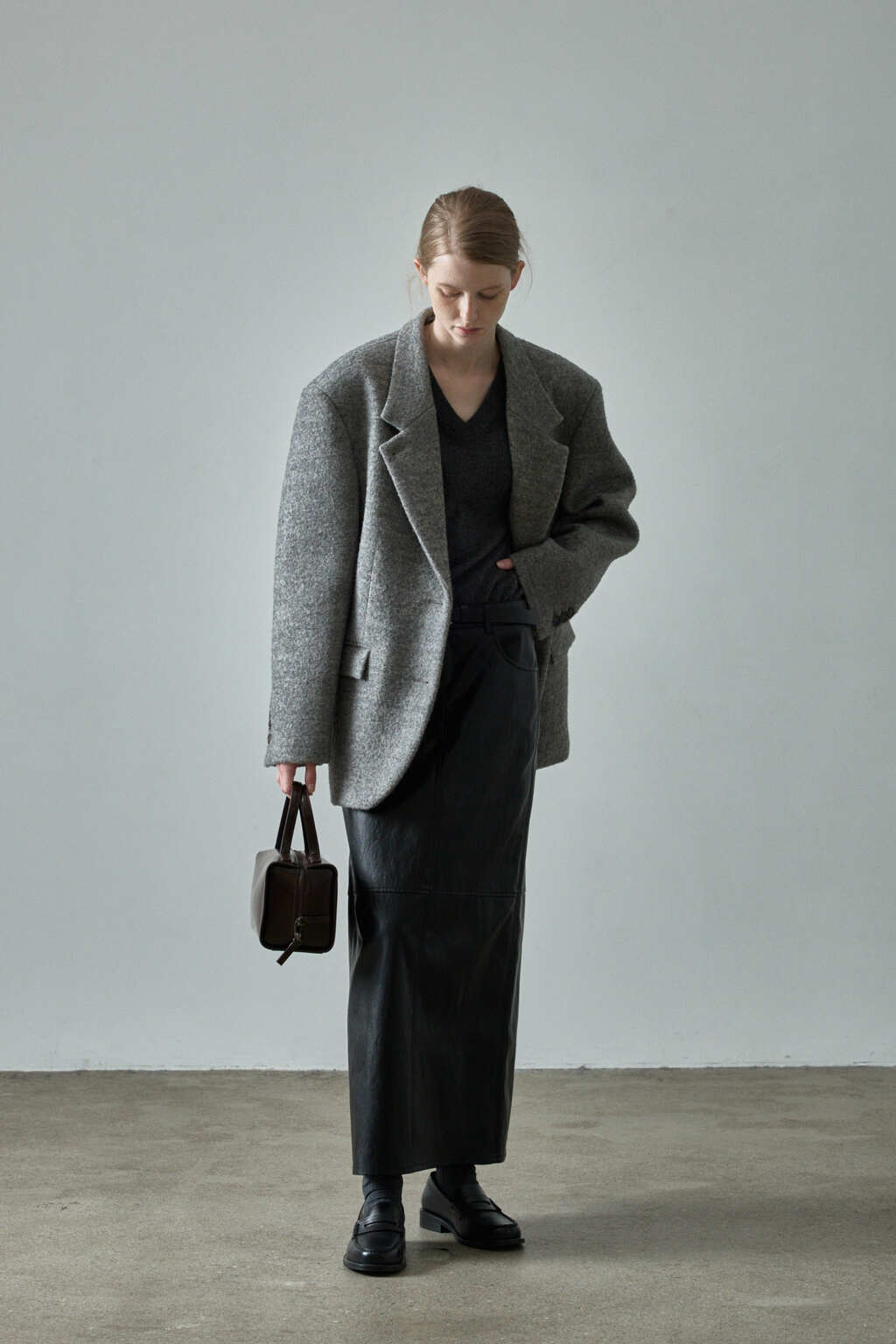 Facade Pattern Herringbone Blazer Coat grey