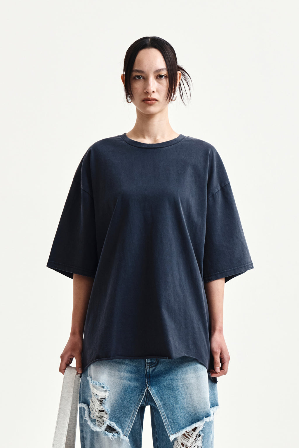 Matinkim Raw Cut Graffiti Logo Top IN Navy
