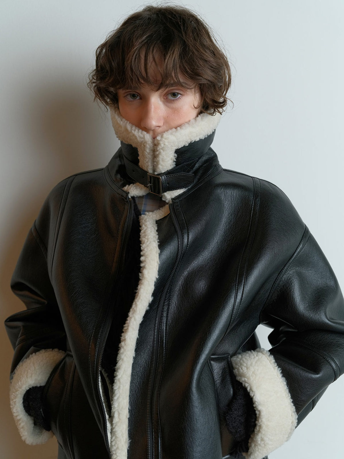 Raive Shearling Mustang Jacket in Black