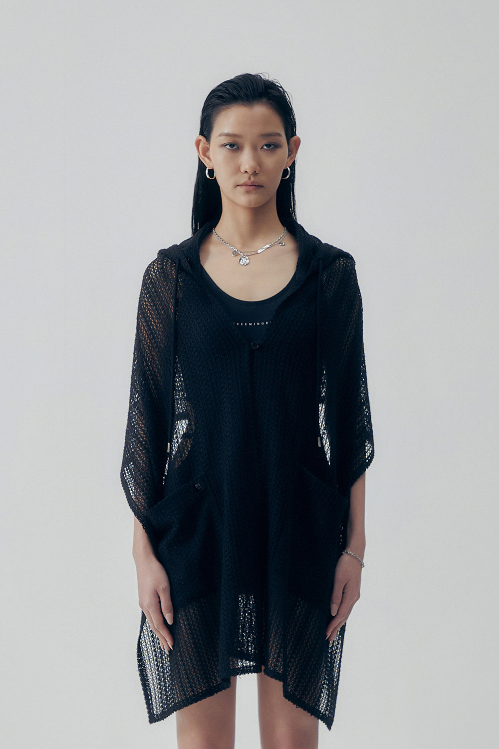Treemingbird Lace Cover-up Hoodie Black