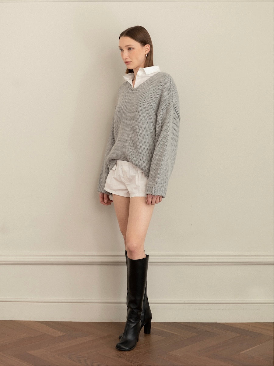 GLOWNY G Cozy Over Knit Top (Gray)