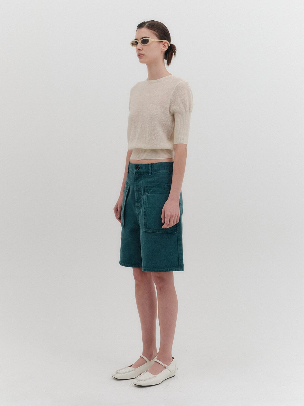 EENK Sheer Short Sleeve Knitwear Top - Cream