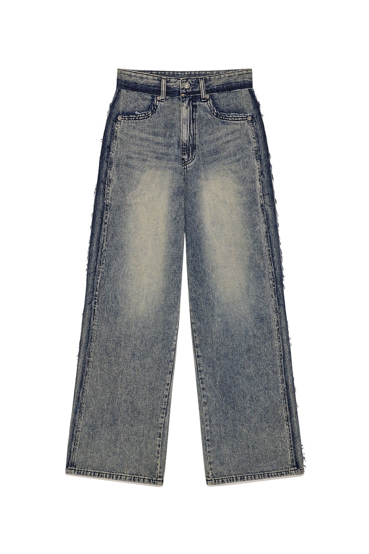 Matinkim Rough Cut Line Point Denim Pants IN Smoke Blue