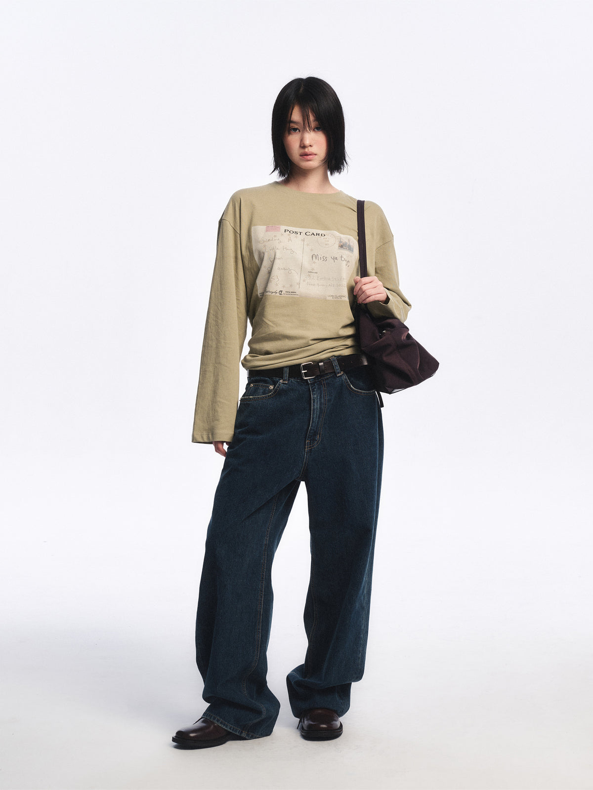 Low Classic Postcard Long Sleeve Tee Olive Khaki - Low Classic