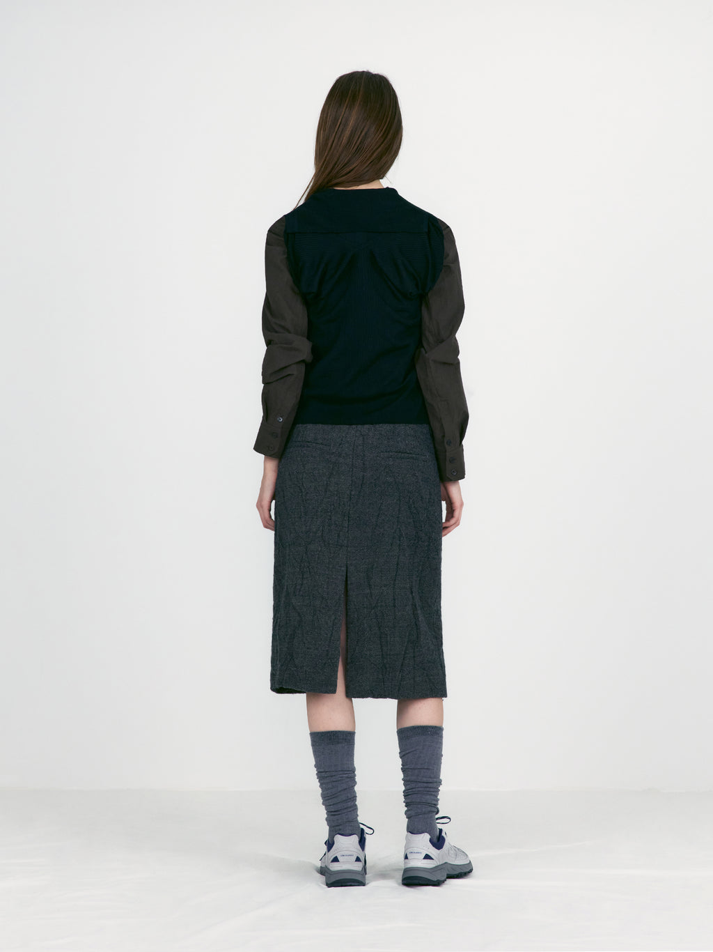 [low_classic] Crumpled Wool H-Line Skirts
Tweed Check Grey