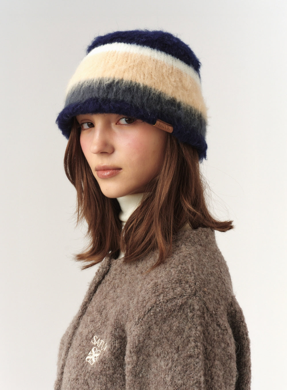 [satur] Stripe Knit Bucket Hat - Navy