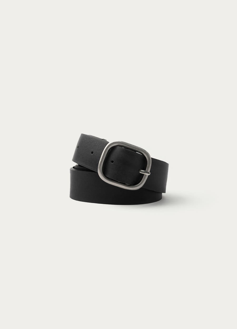Nothing Written Rounded buckle leather belt (Black)