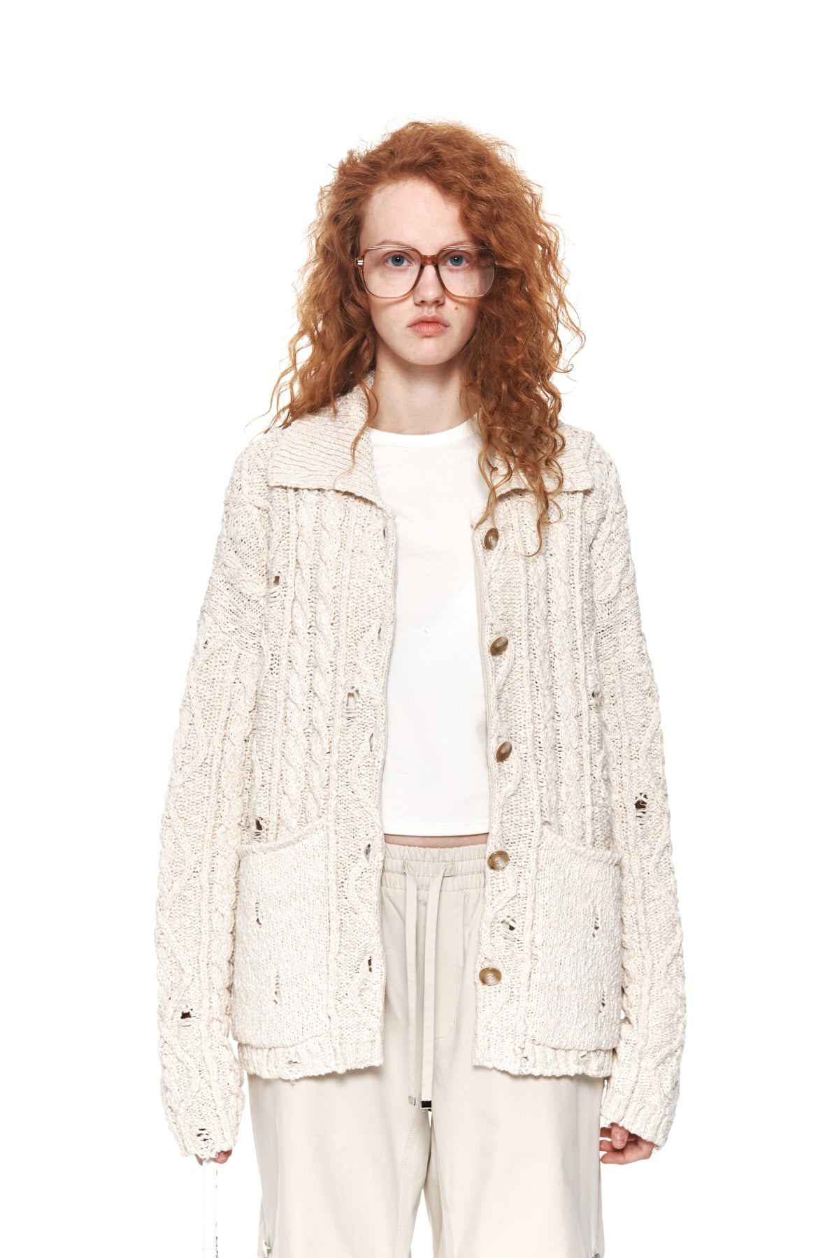 Matinkim Damage Cable Cardigan IN Ivory