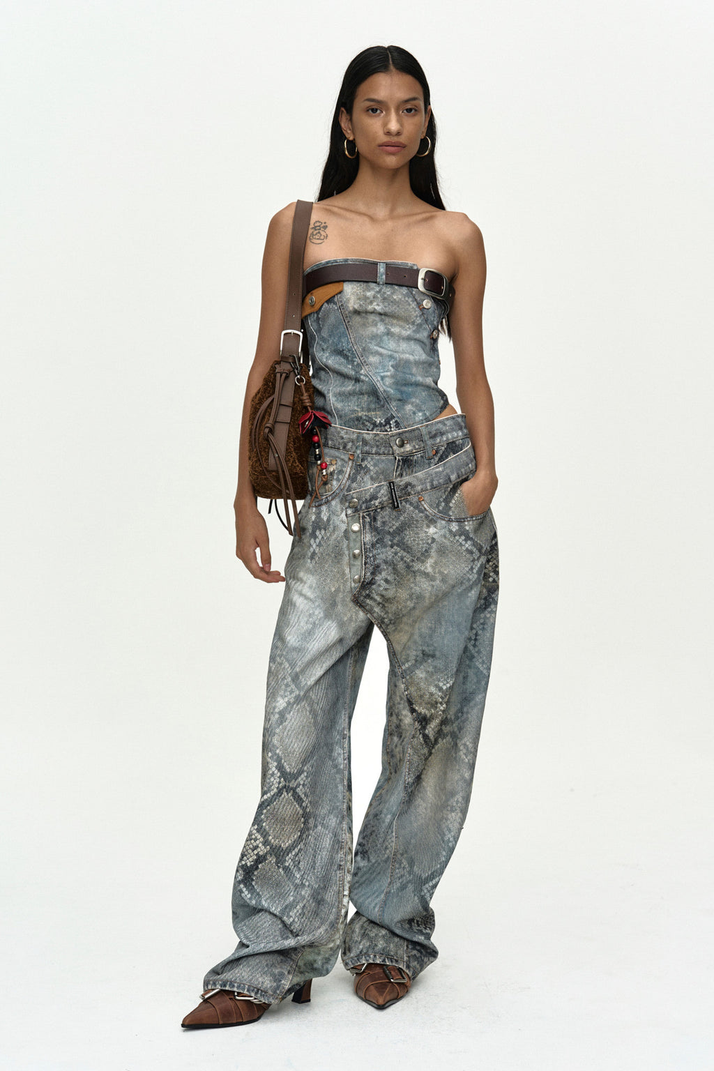 Andersson Bell Python Fade Denim Printed Twist Bustier