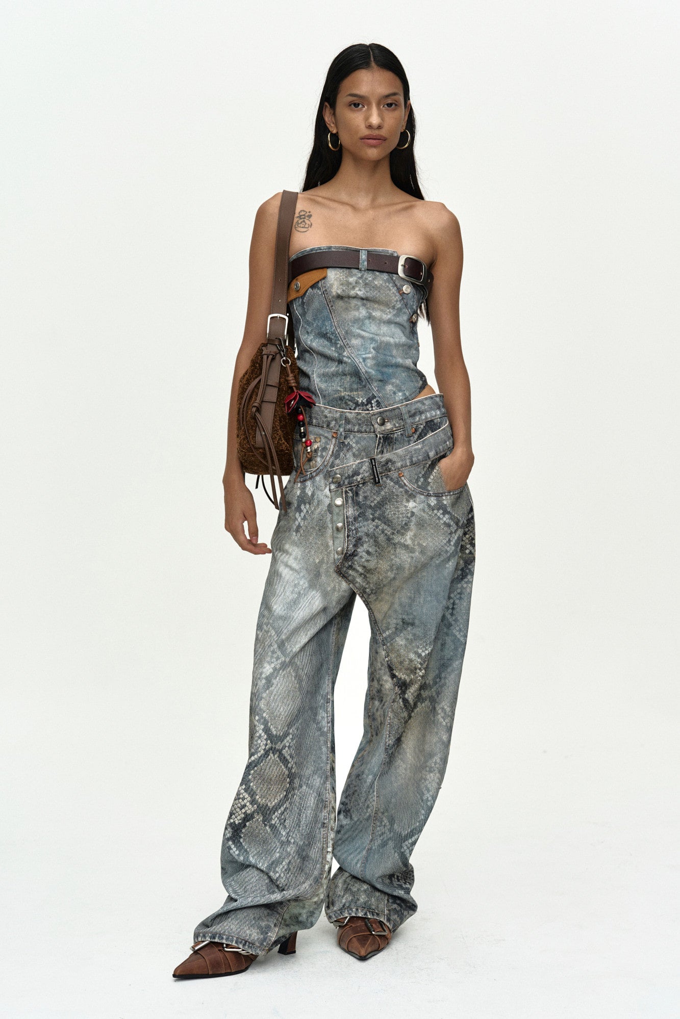 Andersson Bell Python Fade Denim Printed Twist Bustier