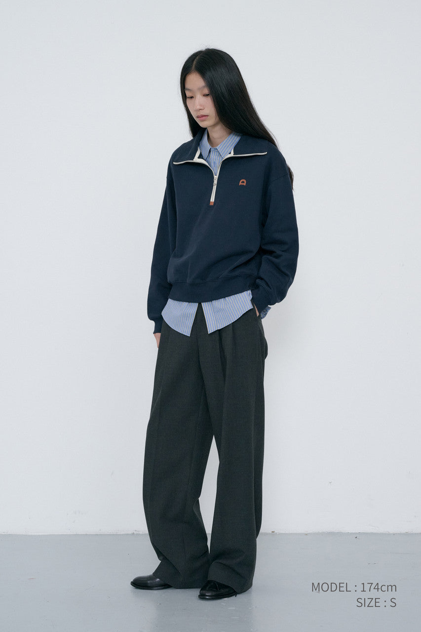 Dunst Unisex Leather Logo Half Zip-Up Sweatshirt French Navy
