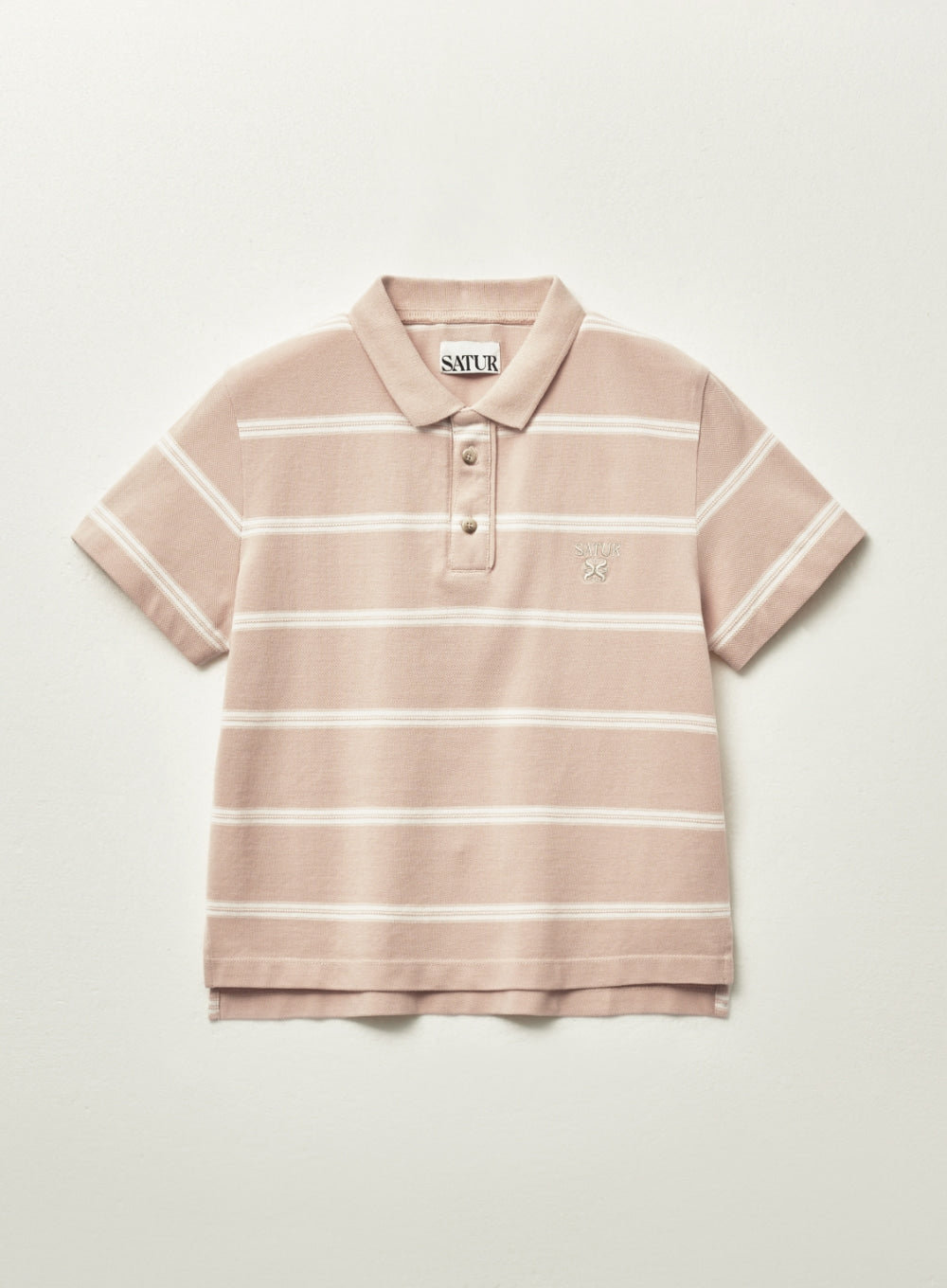 [satur] (W) Stripe Pique Polo T-Shirt - Light Pink