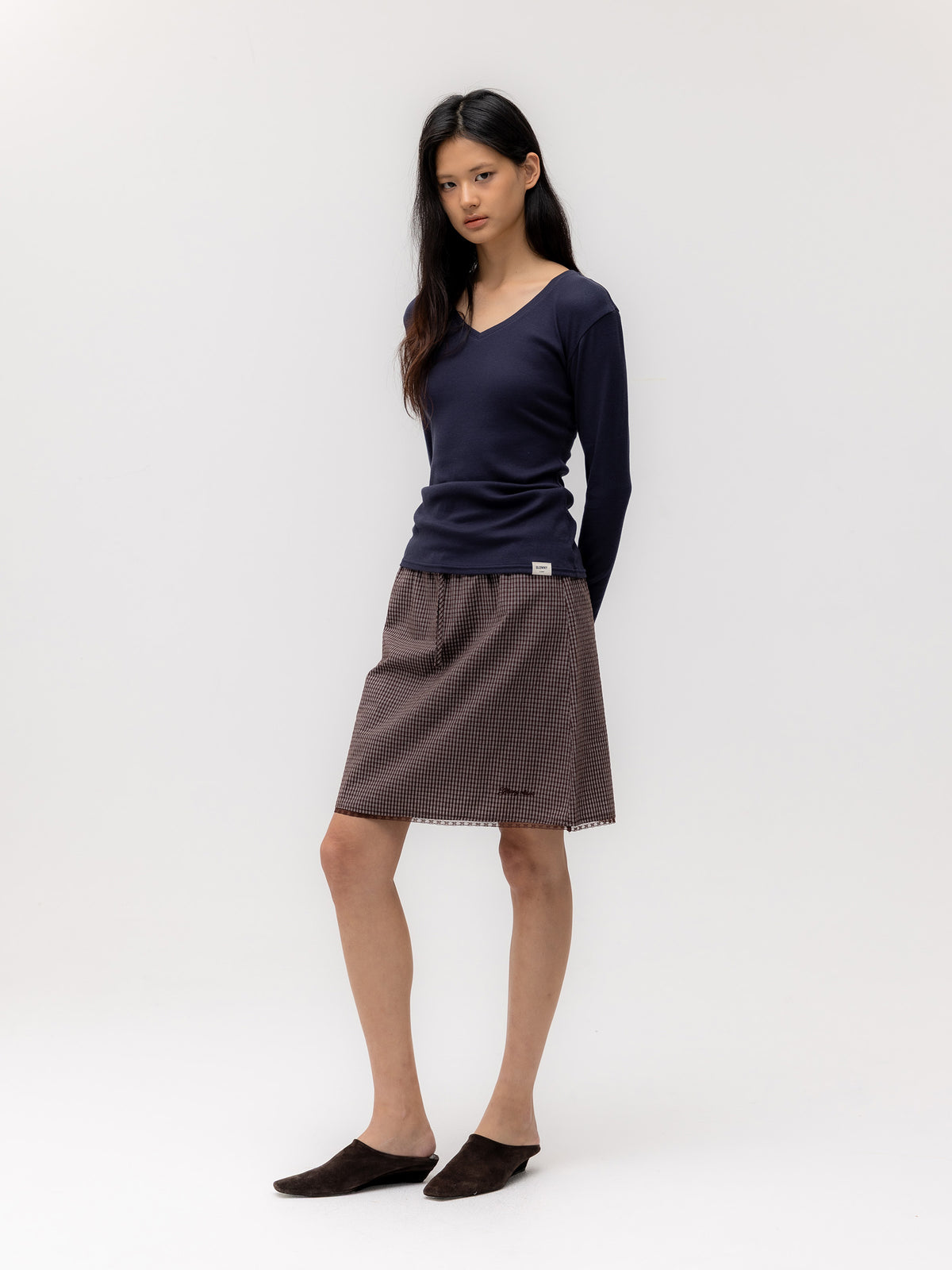 GLOWNY G Classic Lace-Up Midi Skirt (Brown)