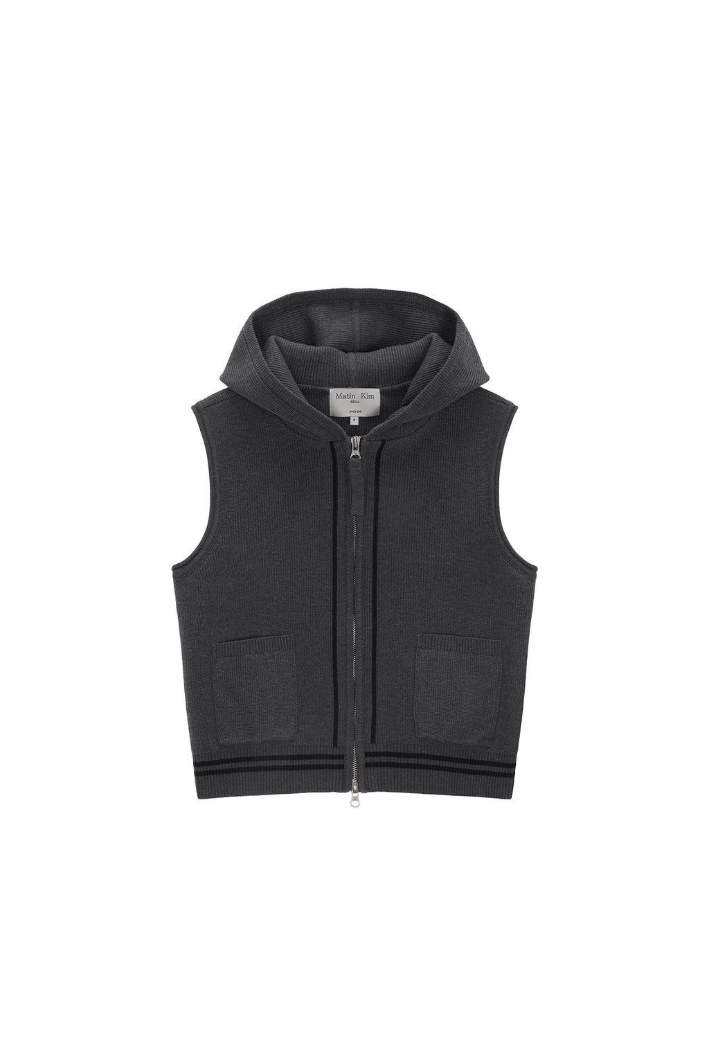 [matinkim] HOODY LOGO KNIT VEST FOR WOMEN IN CHARCOAL