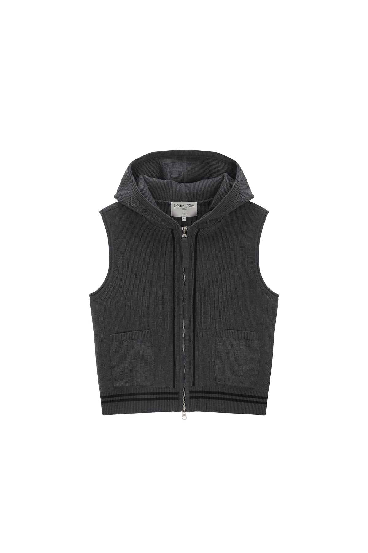 [matinkim] HOODY LOGO KNIT VEST FOR WOMEN IN CHARCOAL