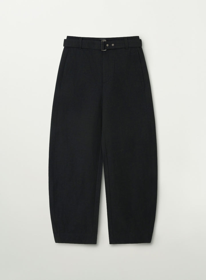 Satur Belted Cotton Barrel Fit Pants - Black