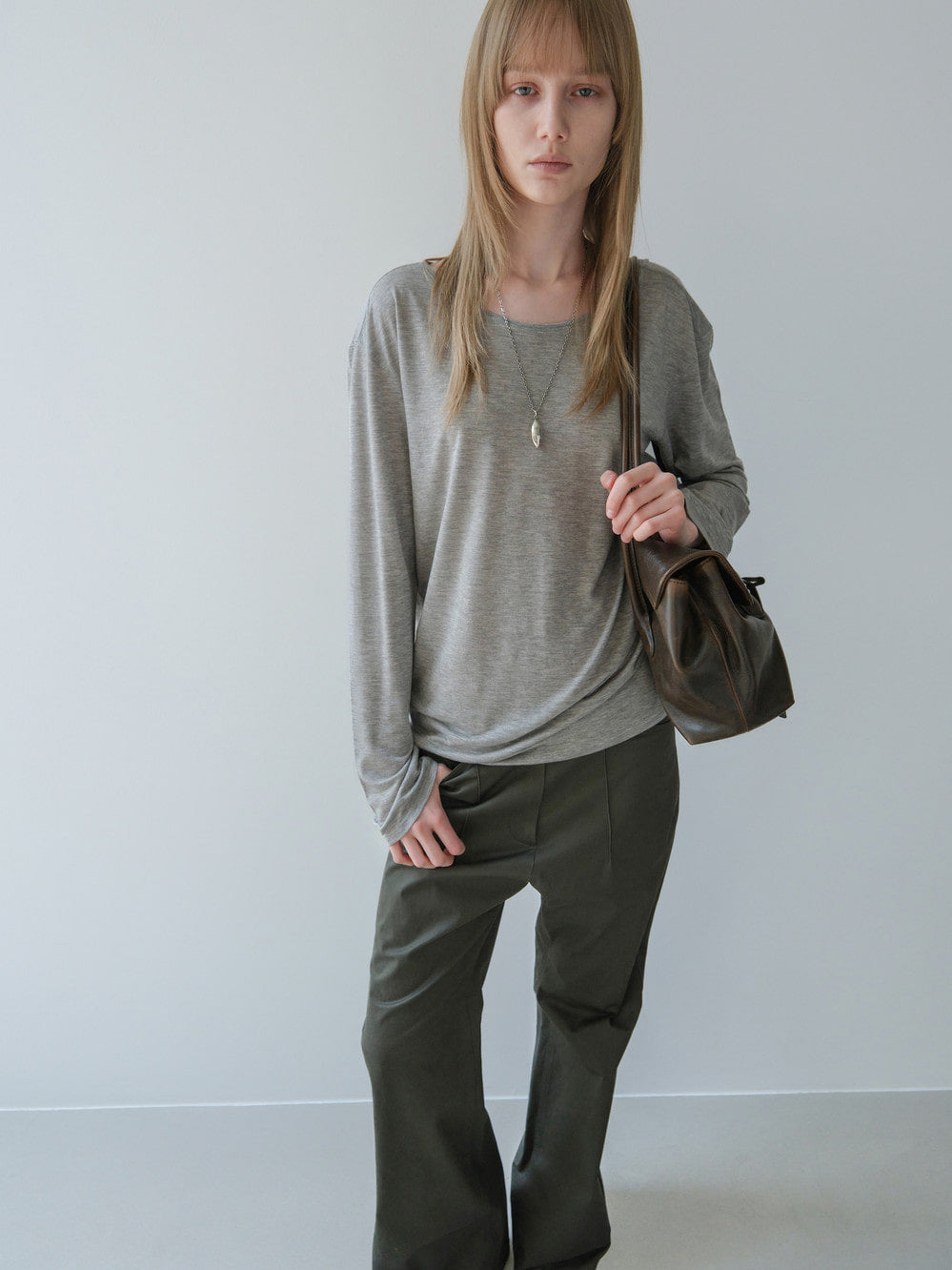 [Low Classic] Sheer Long Sleeve T-Shirt_Melange Grey