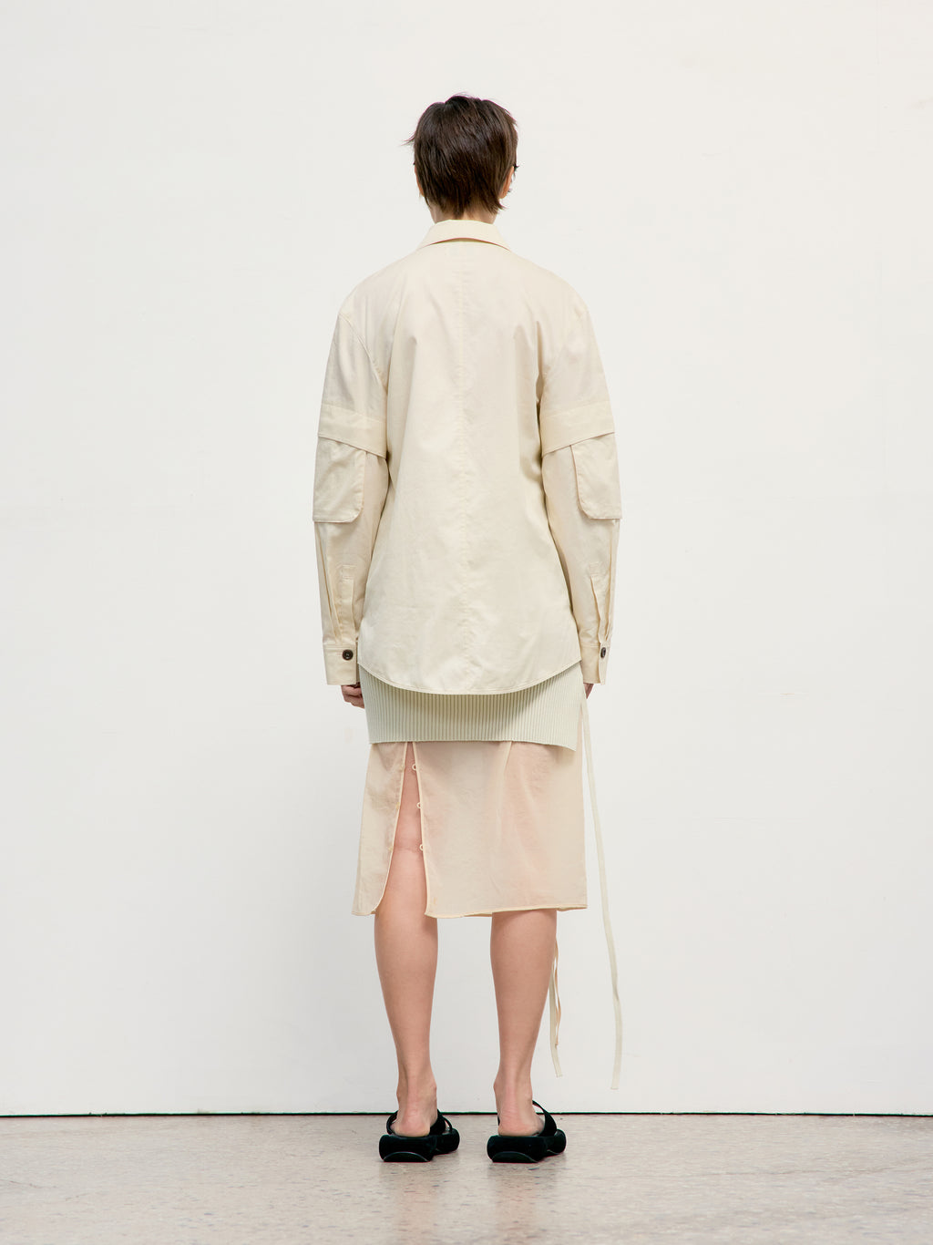 Low Classic Pocket Sleeve Zip-Up Shirt Beige