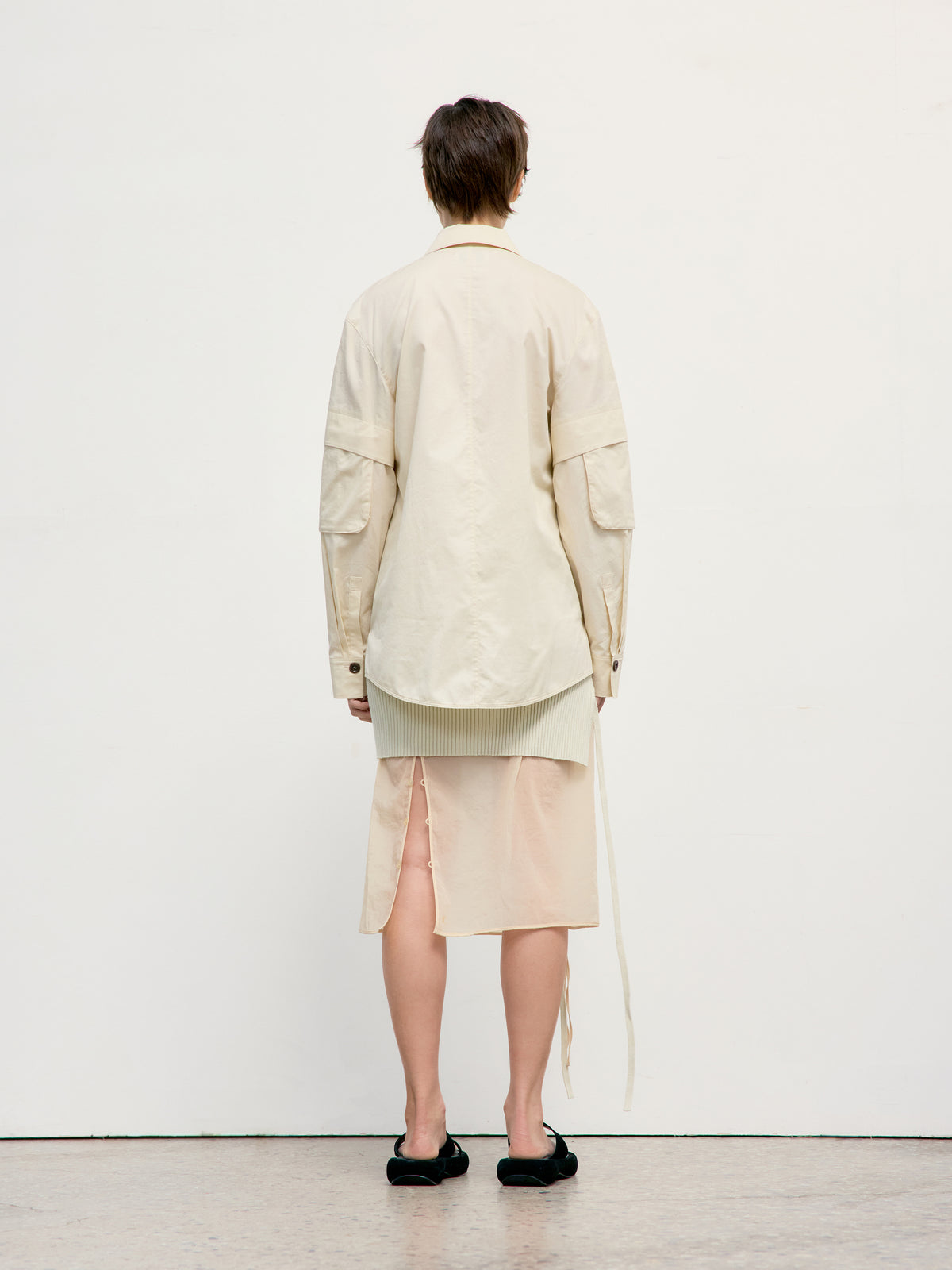 Low Classic Pocket Sleeve Zip-Up Shirt Beige
