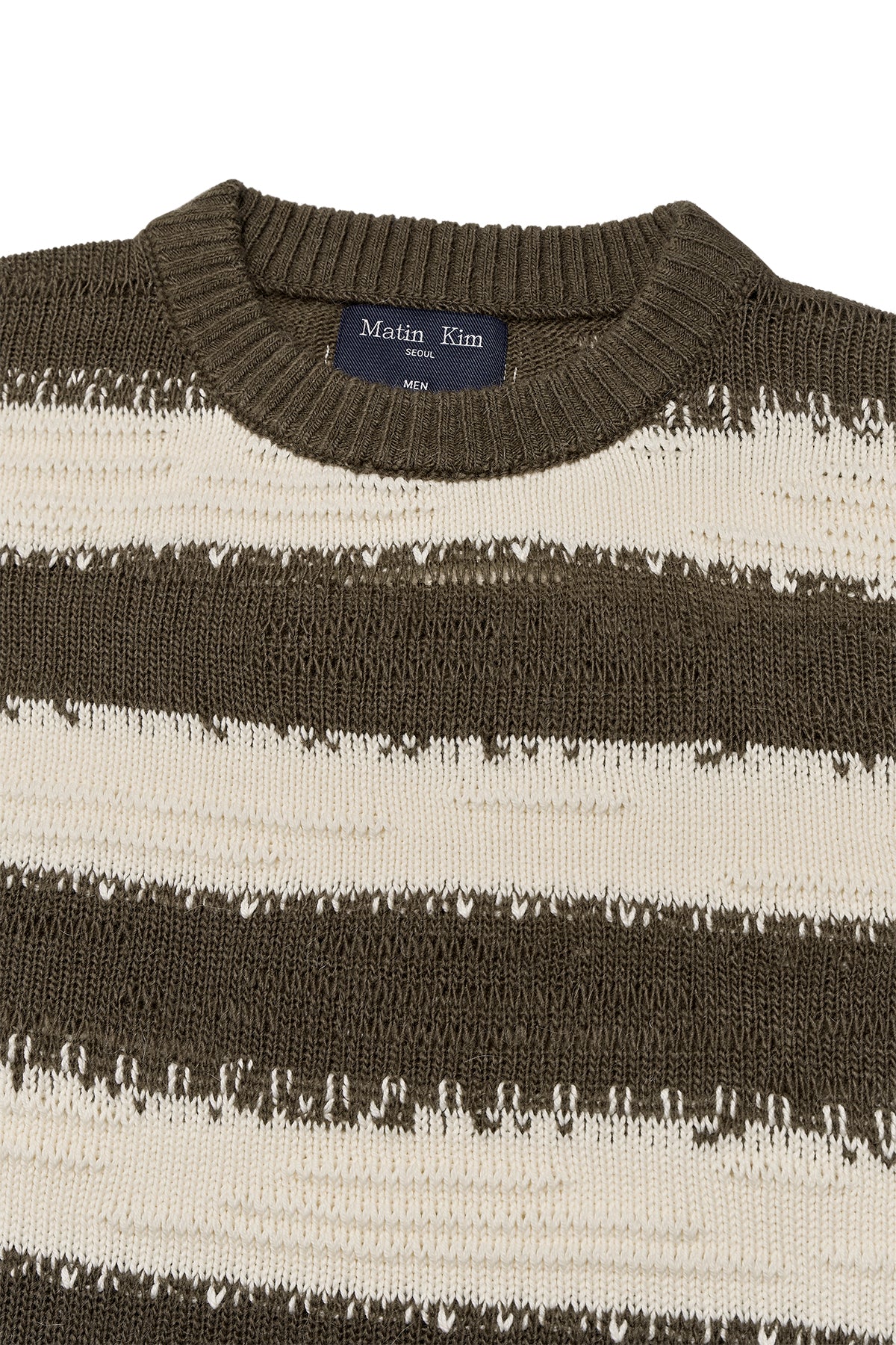 [matinkim] STRIPE VINTAGE LOOSE PULLOVER FOR MEN IN KHAKI BROWN