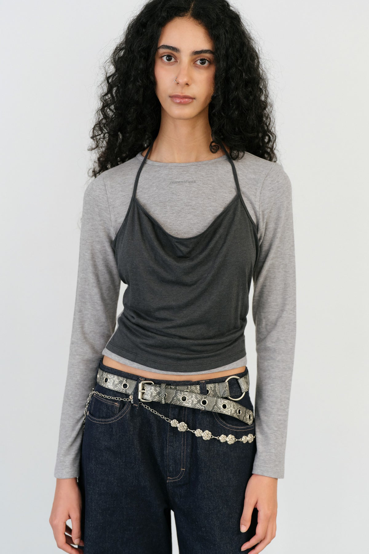 Instantfunk Layered Halter Top - Melange Grey